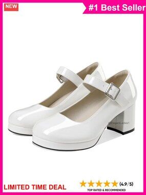 Women's Low Chunky Heel Mary Jane Pumps Ankle Buckle Strap Round Toe Dress Shoes